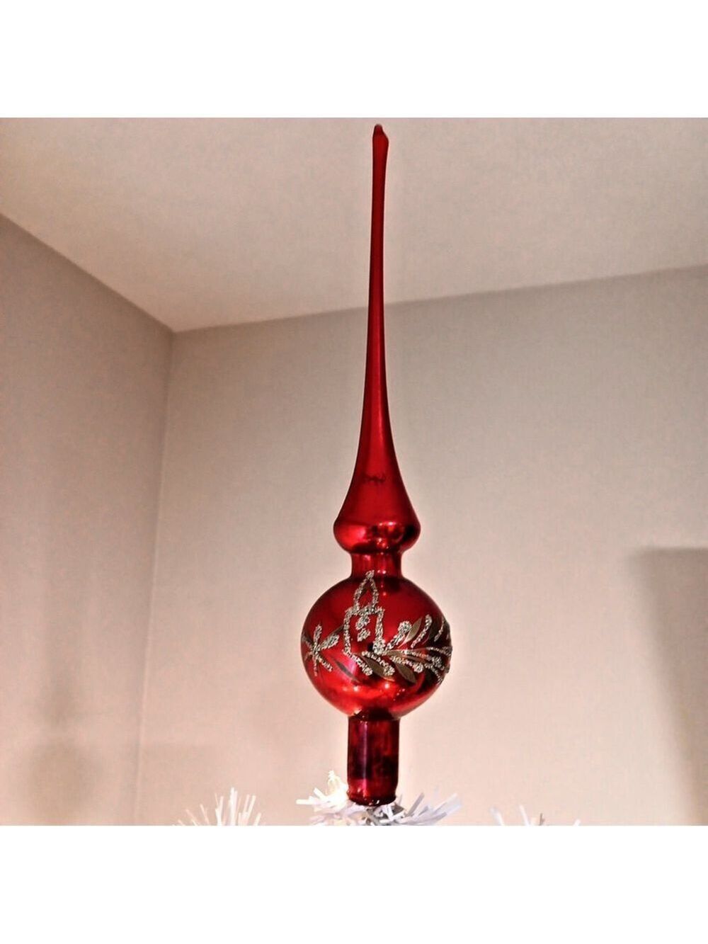 Vintage Large 11" Mercury Glass Tree Topper Silvered RED Absolutely Stunning!